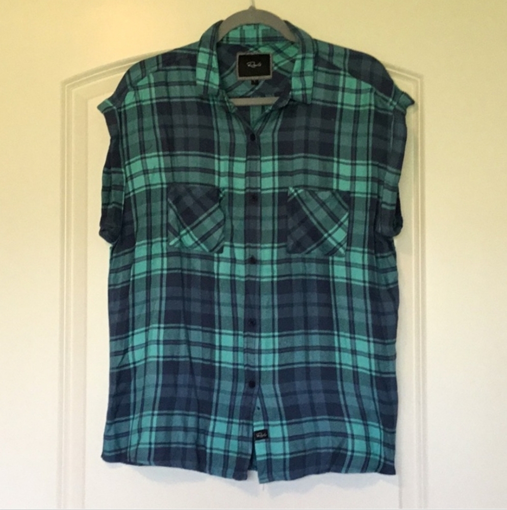 Rails Britt Style SS Shirt, Teal and Navy, Large